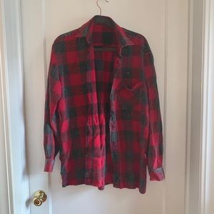 Vintage Red Black Plaid Oversized Button Down